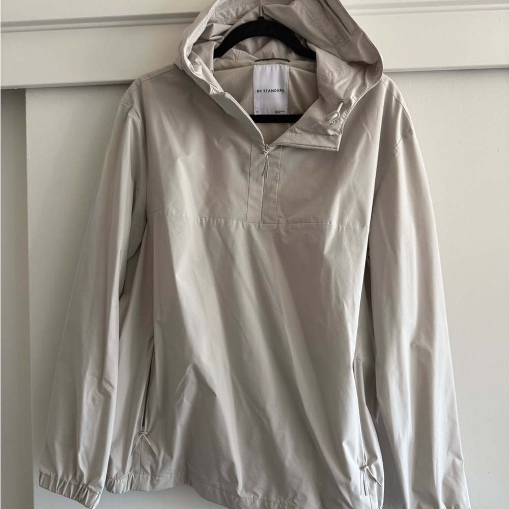 Banana Republic BR Sport Creme Windbreaker Hooded Popover Jacket
